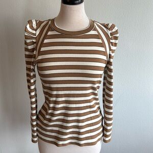 Veronica Beard Brown and White Striped Long Sleeve Top